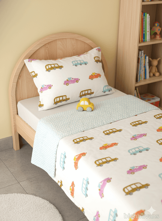 Car Print Kids Hand Block Bedsheet