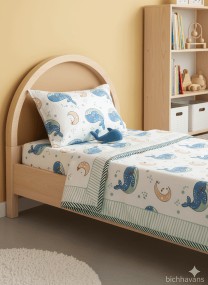 Whale Print Kids Hand Block Reversible Dohar