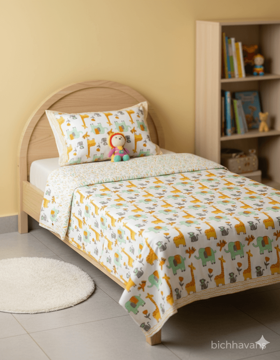Jungle Print Kids Hand Block Bedsheet