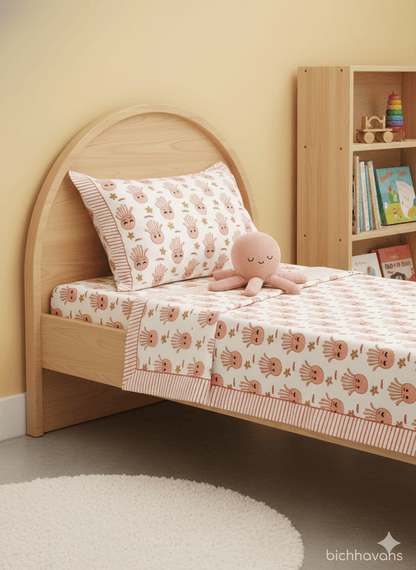 Jelly Fish Print Kids Hand Block Bedsheet
