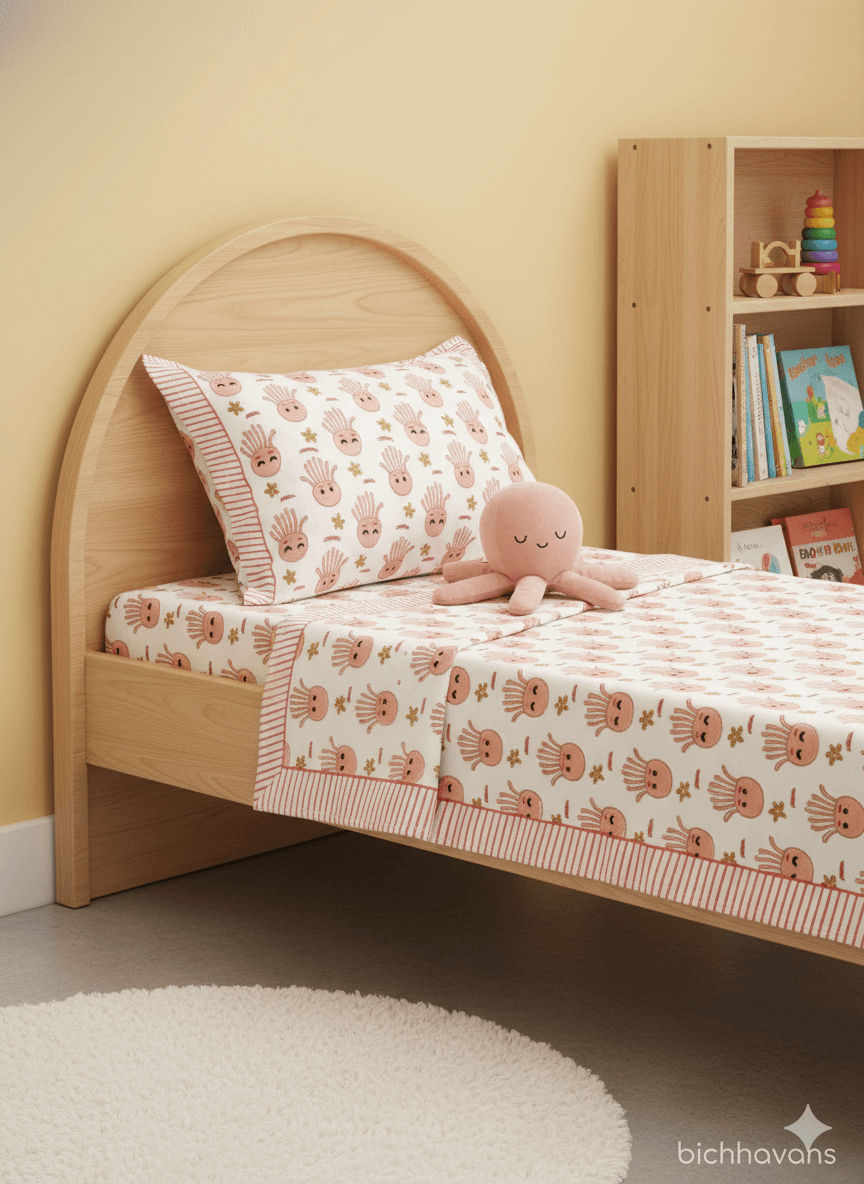 Jelly Fish Print Kids Hand Block Reversible Dohar