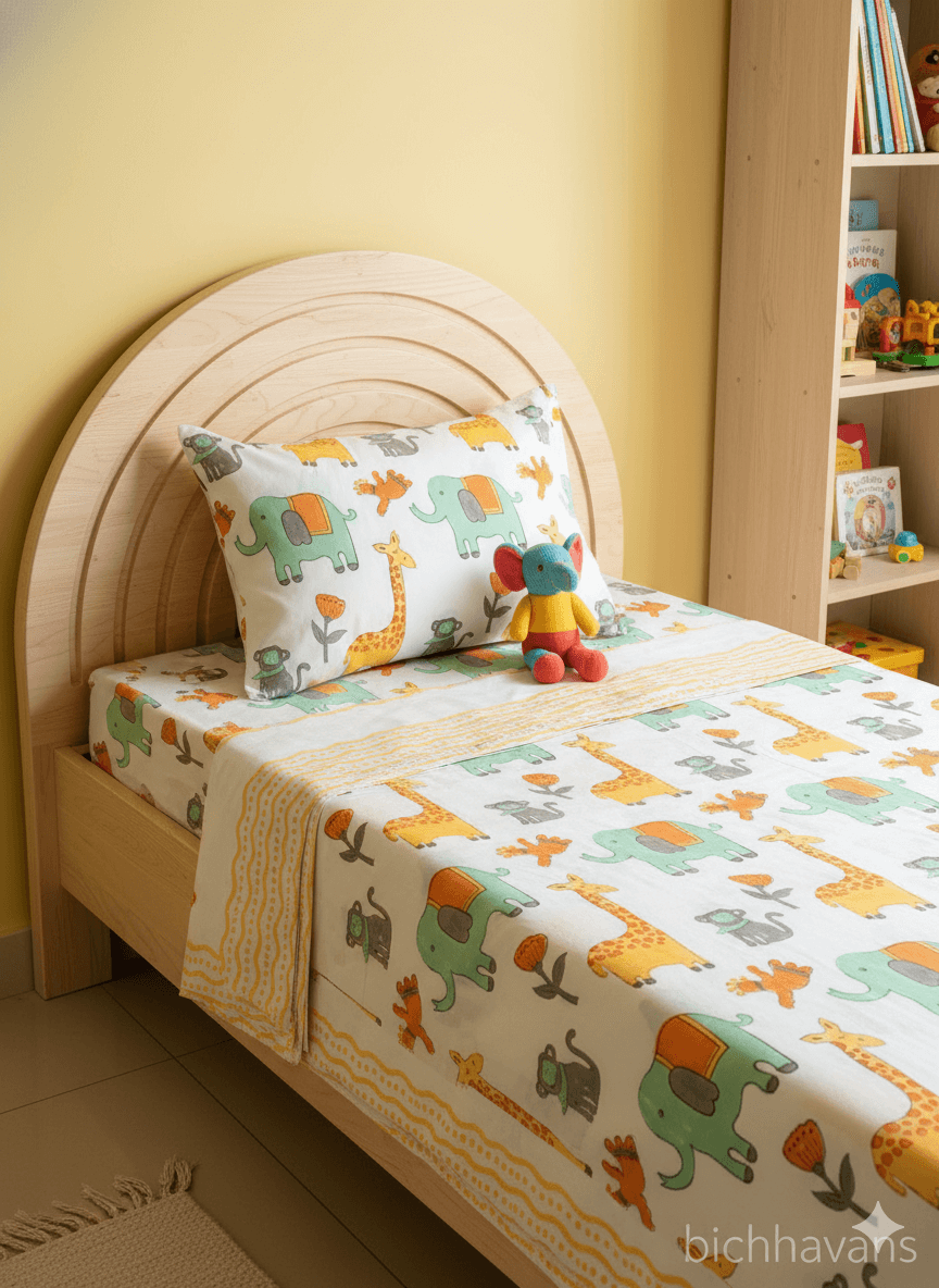 Jungle Print Kids Hand Block Reversible Dohar