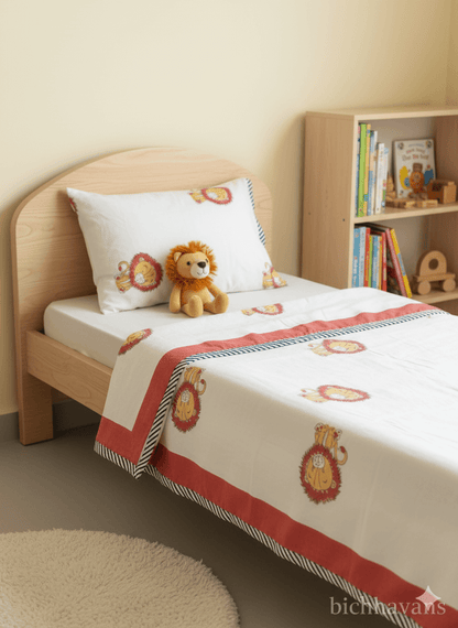 Lion Print Kids Hand Block Bedsheet - Bichhavans