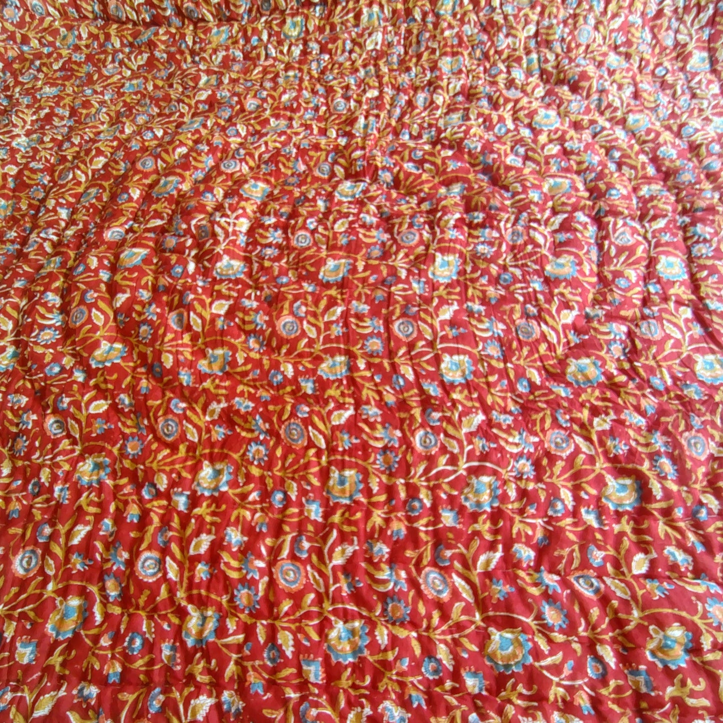 Begum Red Floral Hand Block Reversible Double Bed Quilt