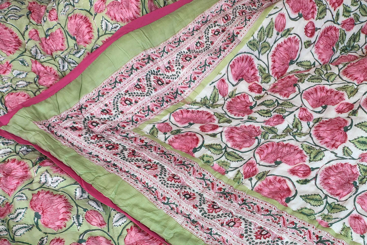 Lal Kamal Hand Block Reversible Double Bed Quilt