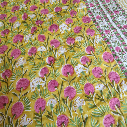 Pink Blossom Hand Block Reversible Double Bed Quilt