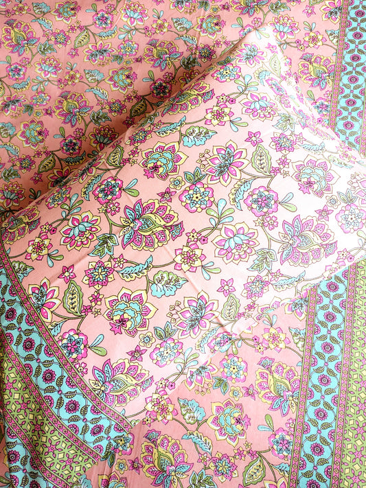 Pink Floral Jaal Traditional Printed Bedsheet with Two Reversible Pillow Covers
