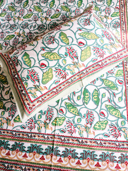 Lotus Bail Traditional Printed Bedsheet with Two Reversible Pillow Covers
