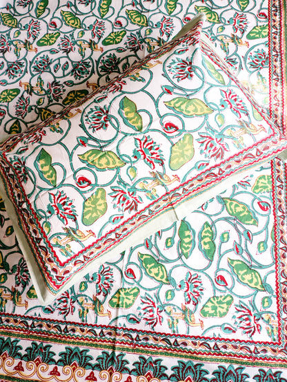 Lotus Bail Traditional Printed Bedsheet with Two Reversible Pillow Covers