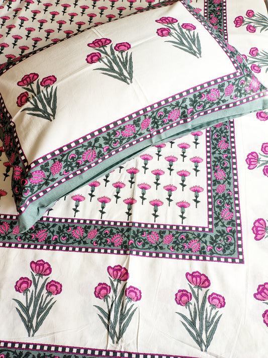 Pink Berry Traditional Printed Bedsheet with Two Reversible Pillow Covers