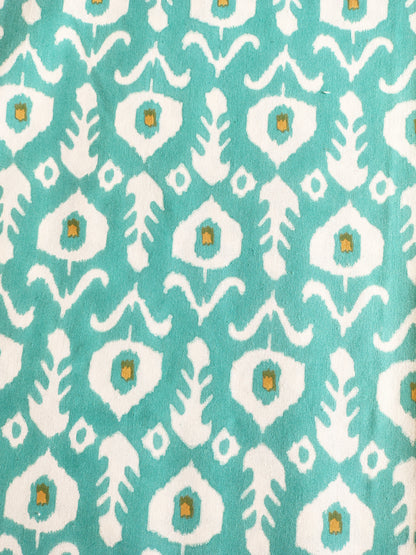 Sea Green Ikkat Traditional Printed Bedsheet with Two Reversible Pillow Covers