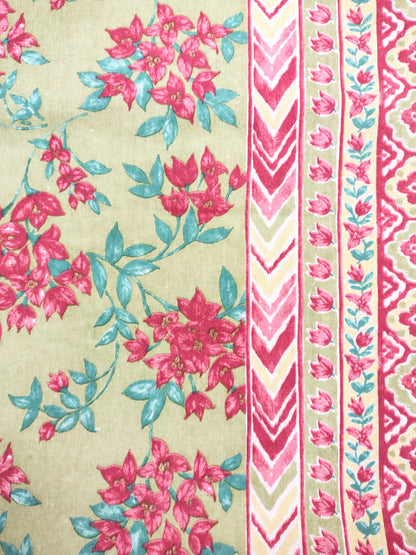 Pista Floral Traditional Printed Bedsheet with Two Reversible Pillow Covers