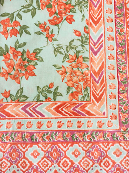 Orange Floral Traditional Printed Bedsheet with Two Reversible Pillow Covers