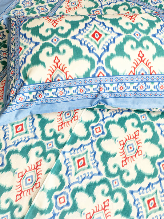 Blue Roshan Traditional Printed Bedsheet with Two Reversible Pillow Covers
