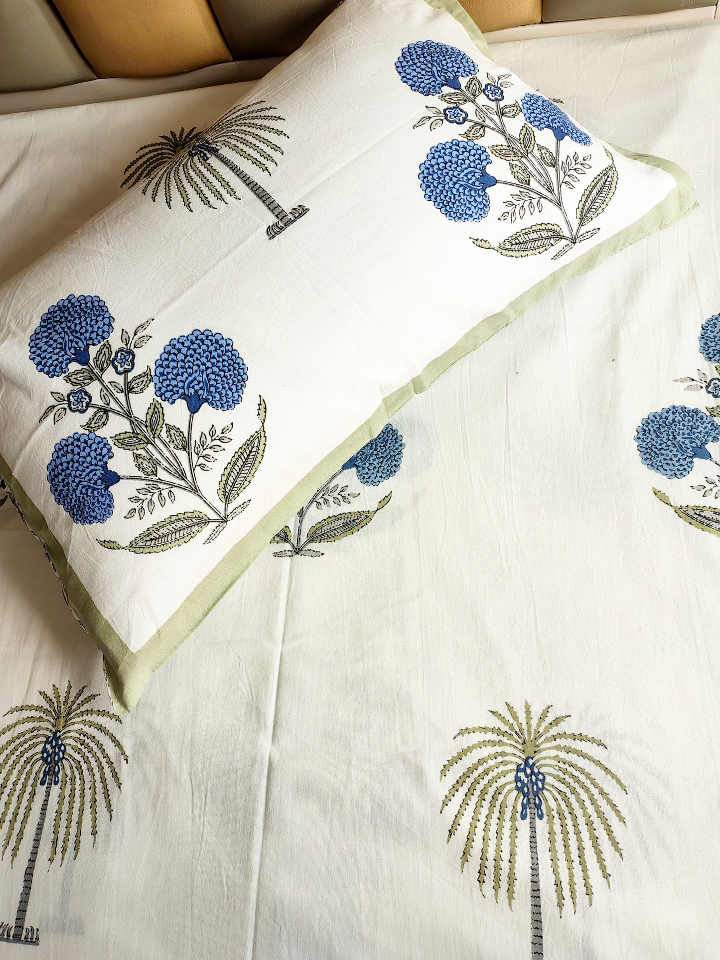 Blue Coco Traditional Printed Bedsheet with Two Reversible Pillow Covers