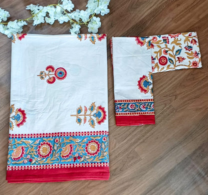 Begum Kamal Block Printed Bedsheet with Two Reversible Pillow Covers