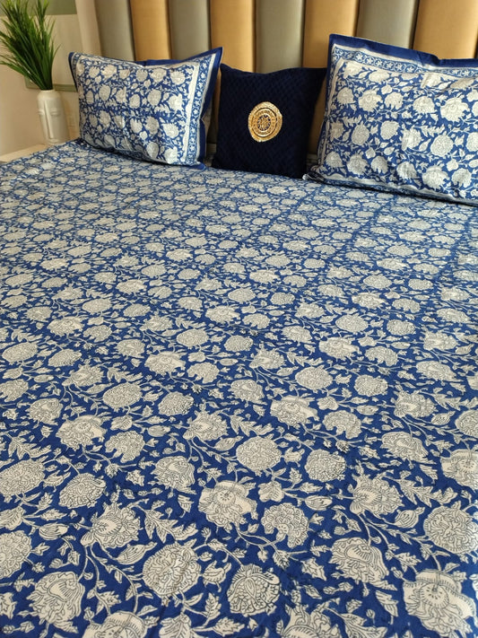 NeelKamal Block Printed Bedsheet with Two Reversible Pillow Covers