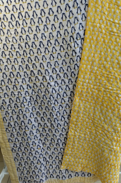 Penguin Print Kids Hand Block Reversible Quilt
