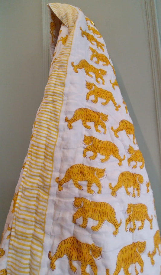 Tiger Print Kids Hand Block Reversible Quilt