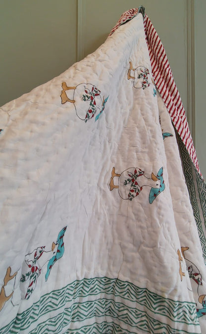 Duck Print Kids Hand Block Reversible Quilt