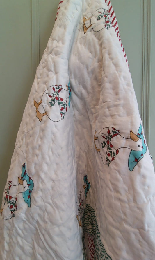 Duck Print Kids Hand Block Reversible Quilt