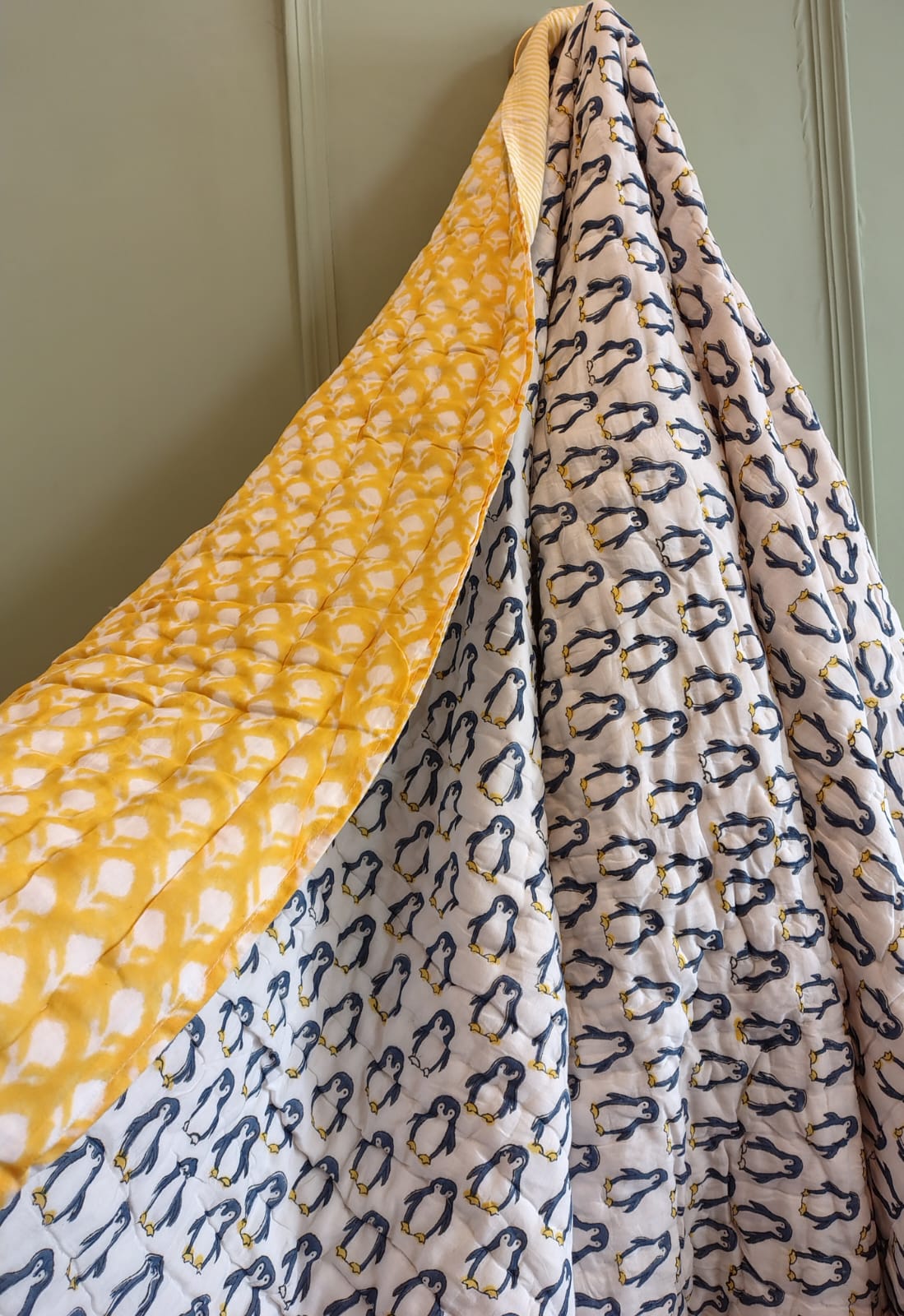 Penguin Print Kids Hand Block Reversible Quilt