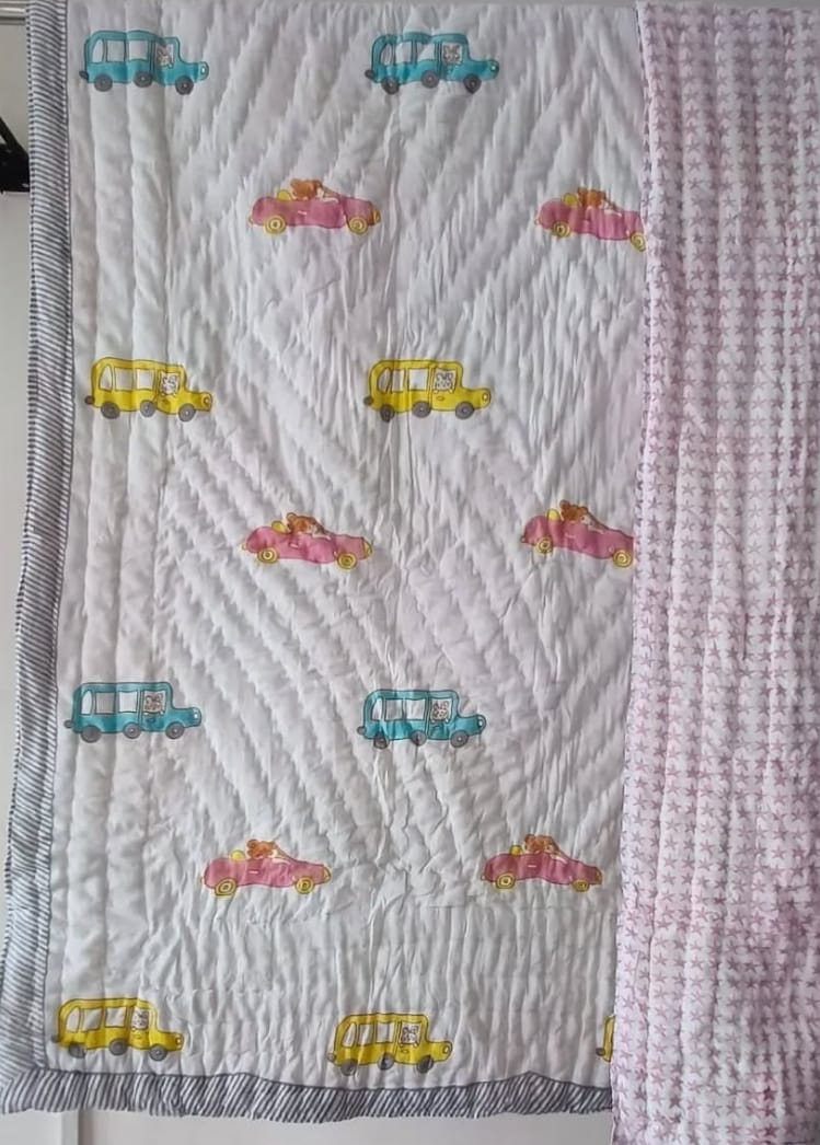 Car Print Kids Hand Block Reversible Quilt