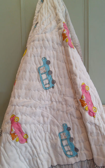 Car Print Kids Hand Block Reversible Quilt