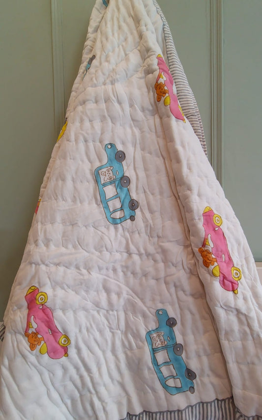 Car Print Kids Hand Block Reversible Quilt