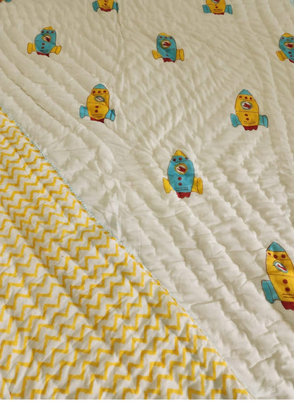 Rocket Print Kids Hand Block Reversible Quilt