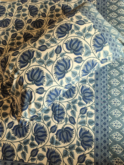Blue Kamal Traditional Printed Bedsheet with Two Reversible Pillow Covers