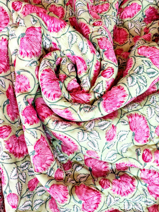 Lal Kamal Hand Block Reversible Double Bed Quilt