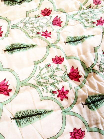 Pine Tree Hand Block Reversible Double Bed Quilt