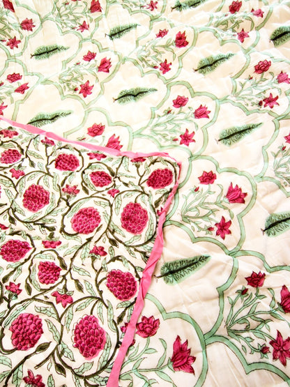 Pine Tree Hand Block Reversible Double Bed Quilt