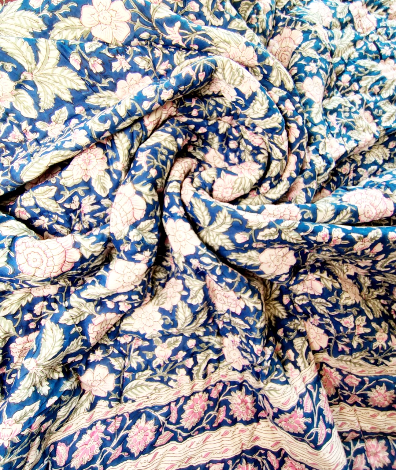 Pinky Pom Hand Block Reversible Double Bed Quilt