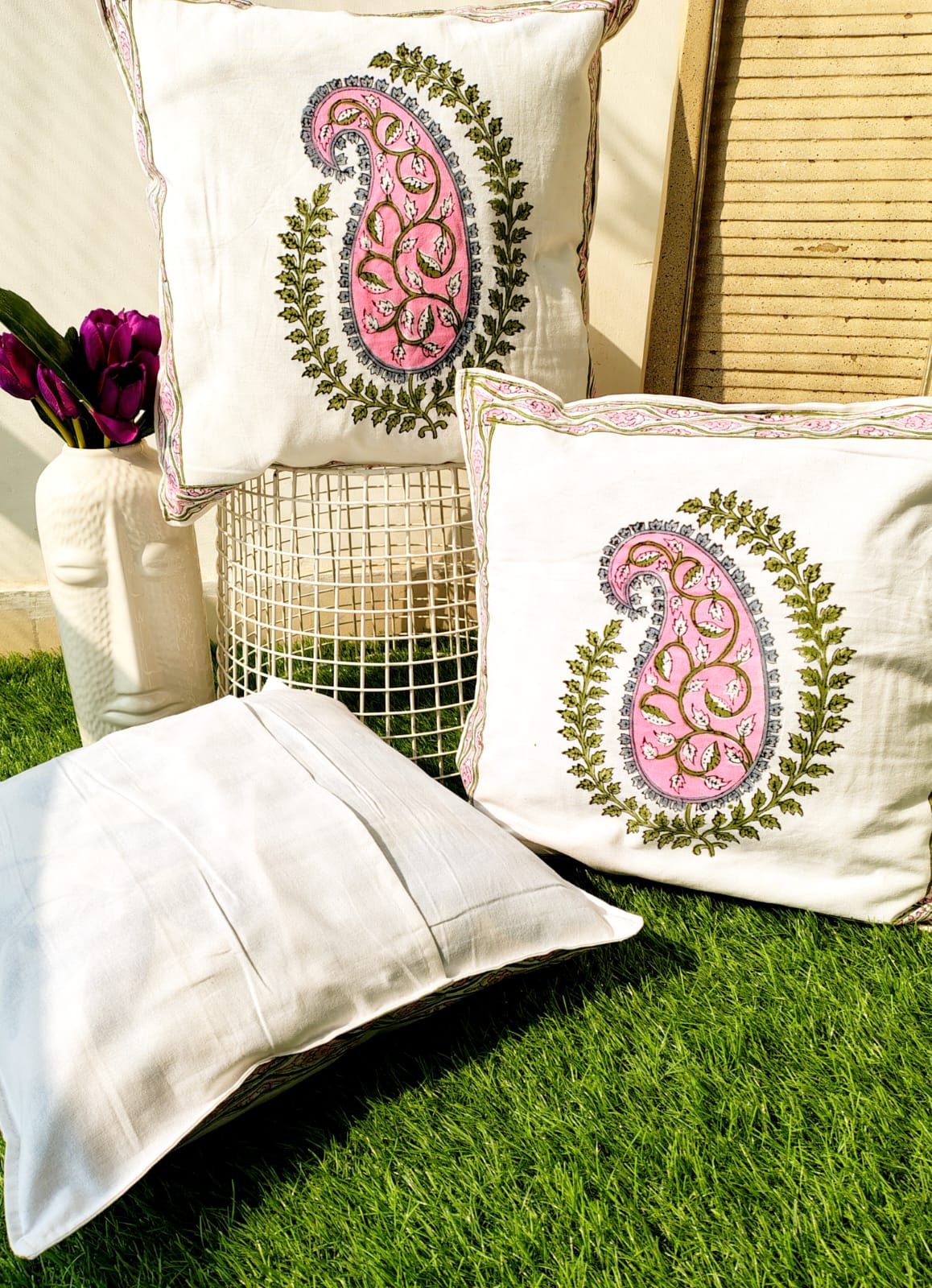 Set of 2 Hand Block Cushion Covers