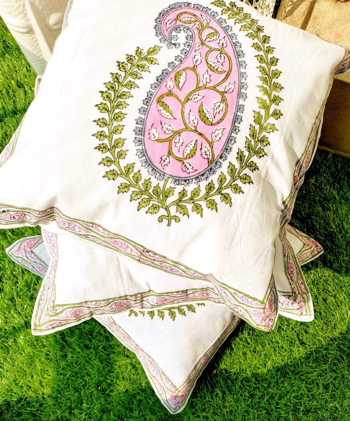 Set of 2 Hand Block Cushion Covers