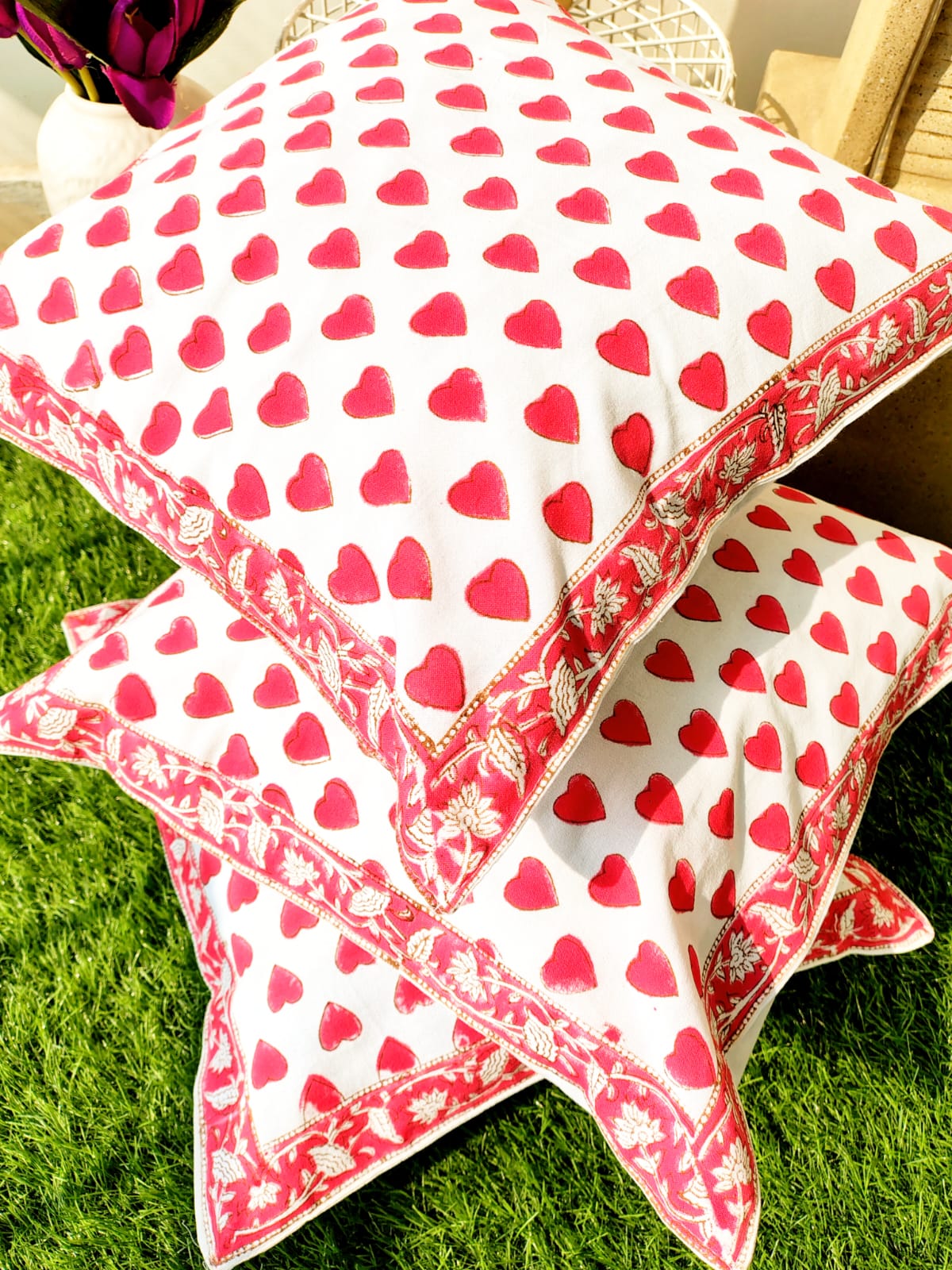 Set of 2 Hand Block Cushion Covers