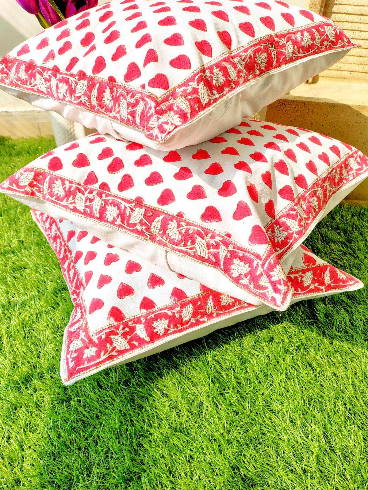 Set of 2 Hand Block Cushion Covers