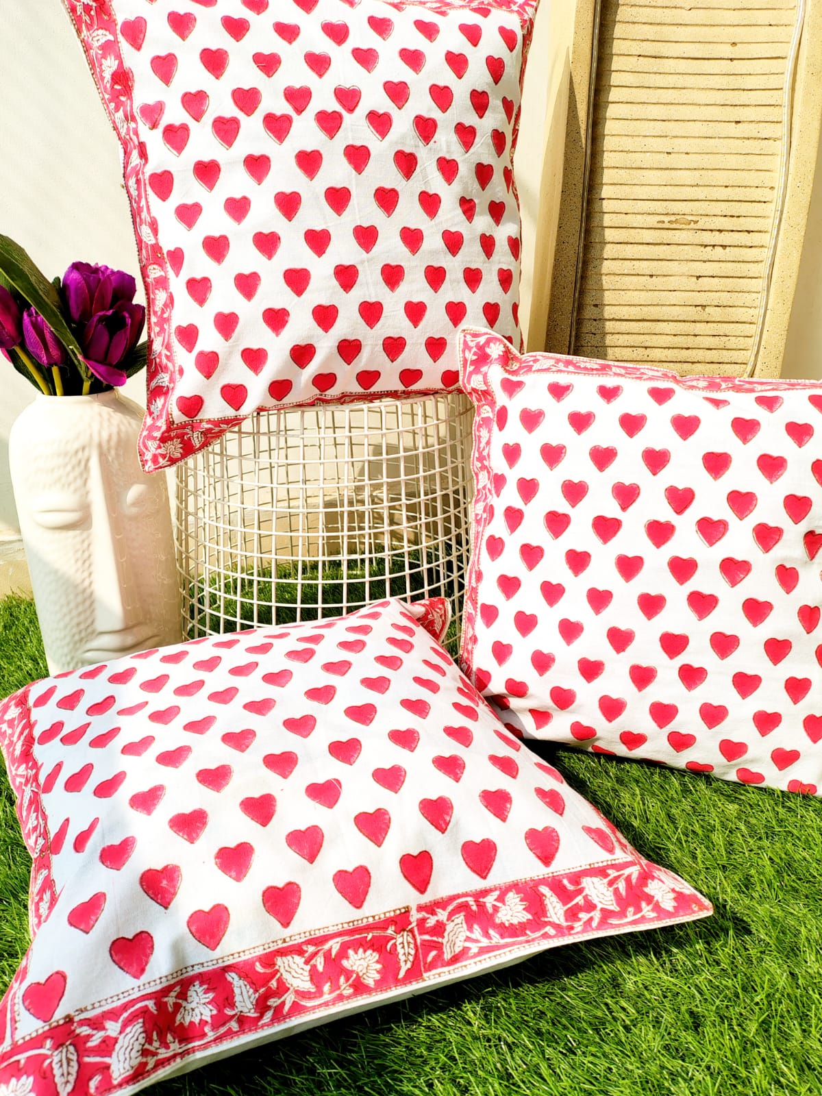 Set of 2 Hand Block Cushion Covers