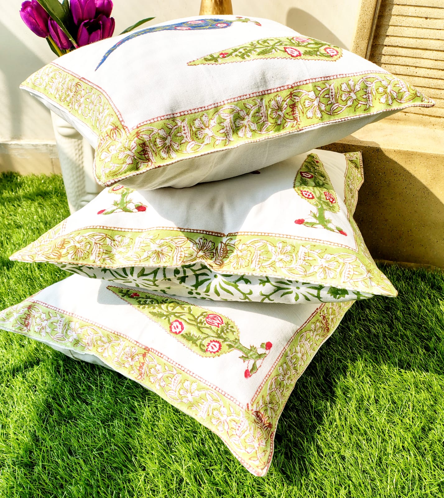 Set of 2 Hand Block Cushion Covers