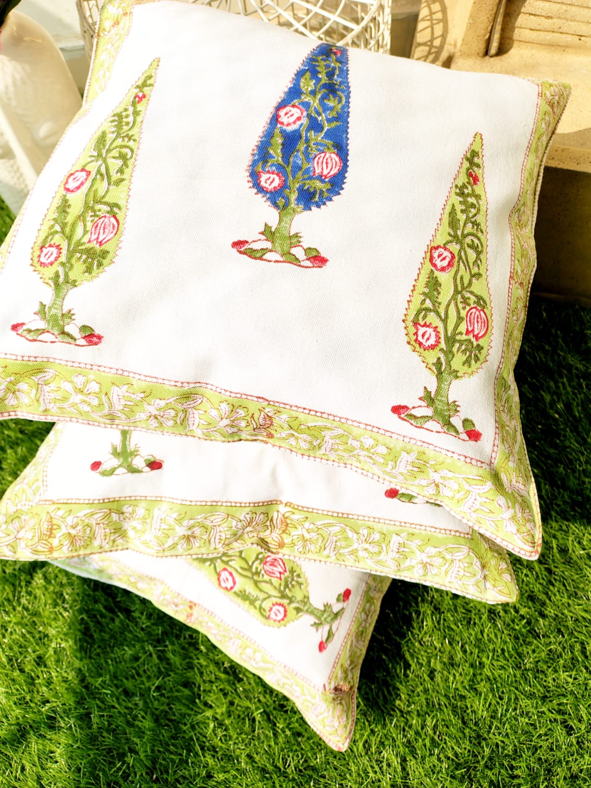 Set of 2 Hand Block Cushion Covers
