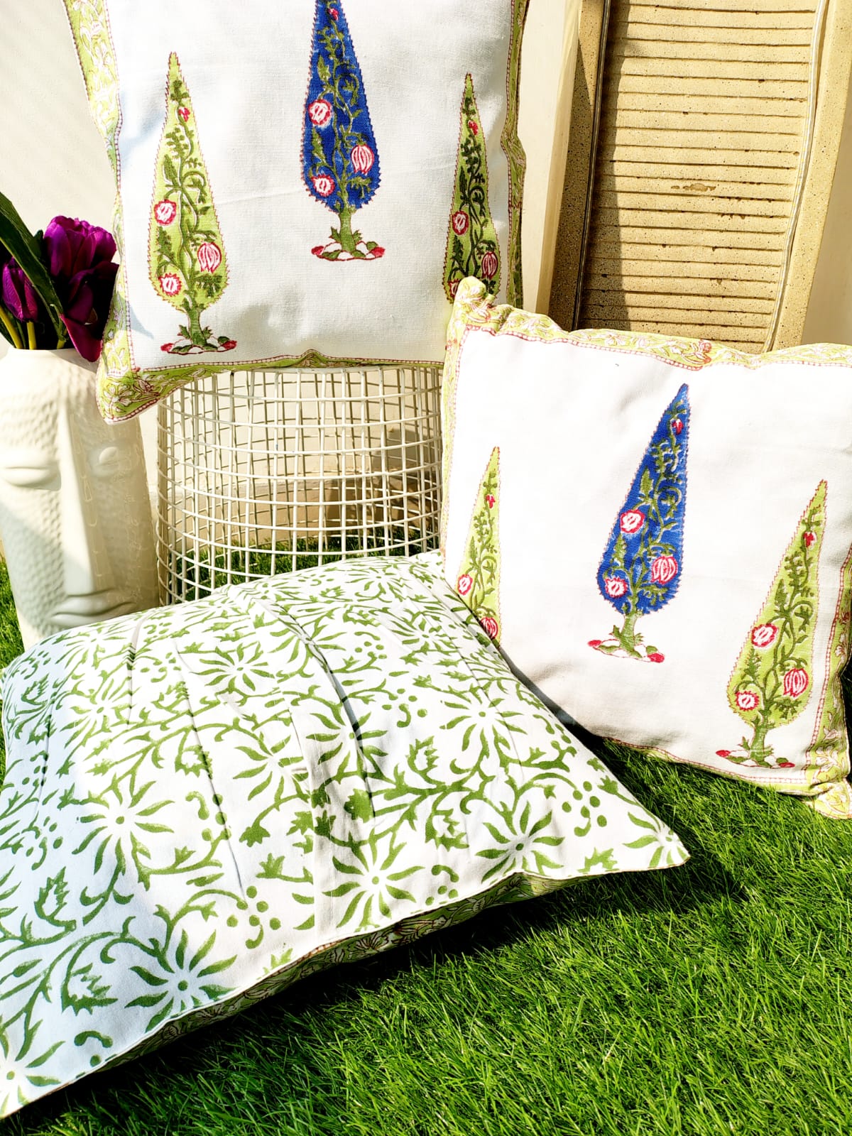 Set of 2 Hand Block Cushion Covers