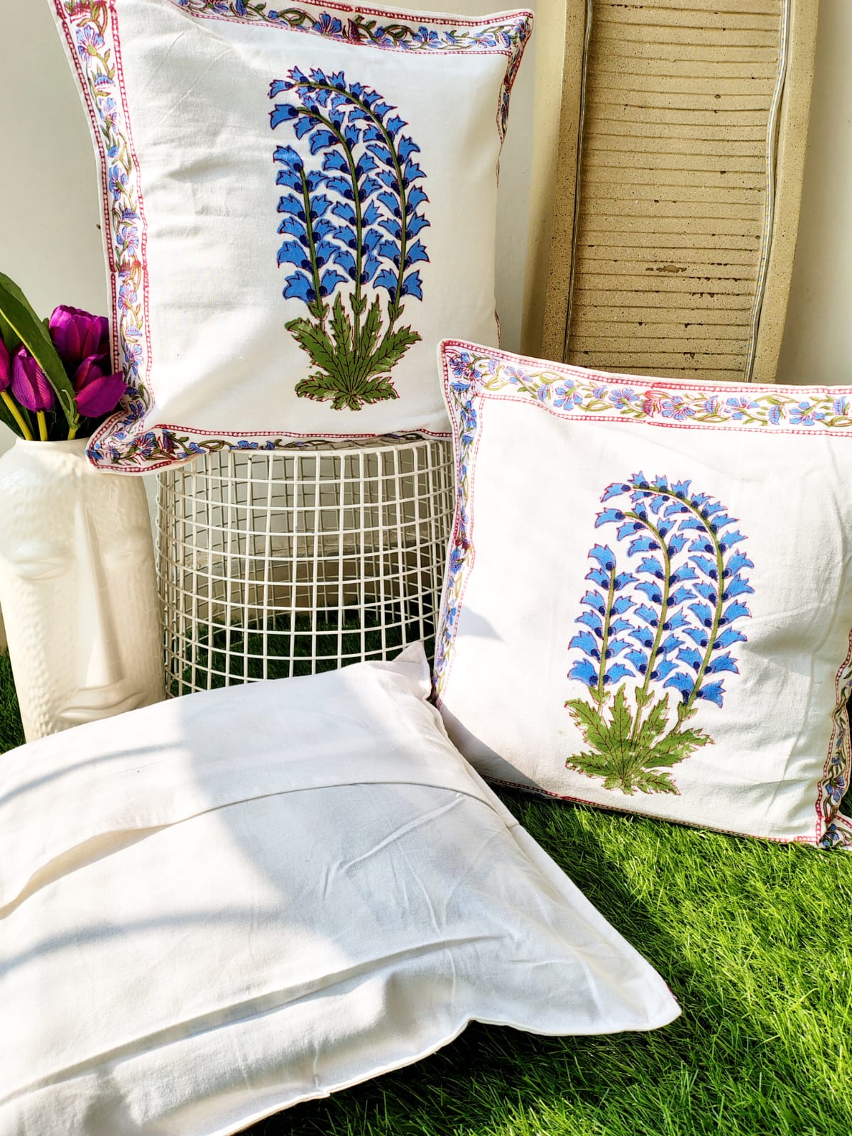 Set of 2 Hand Block Cushion Covers