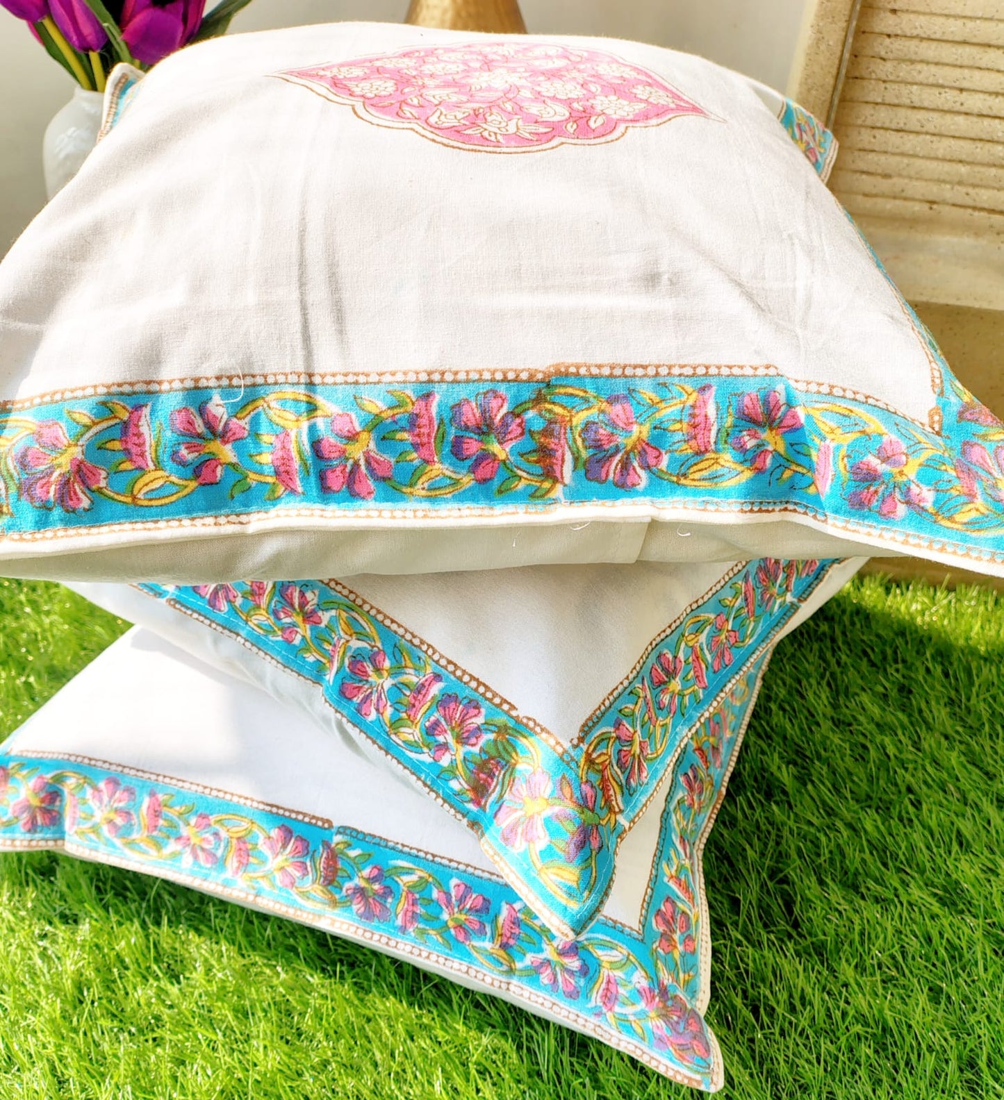 Set of 2 Hand Block Cushion Covers