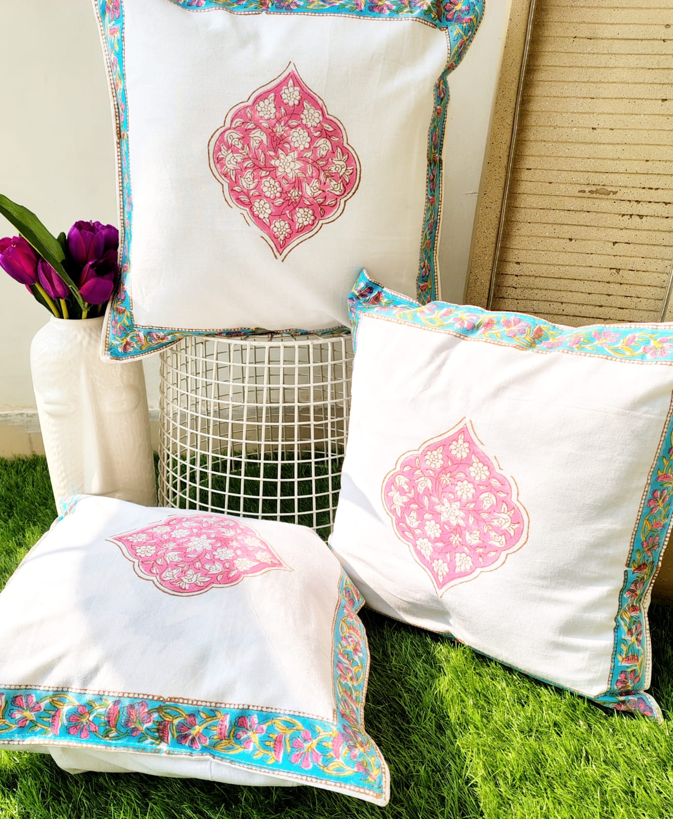 Set of 2 Hand Block Cushion Covers