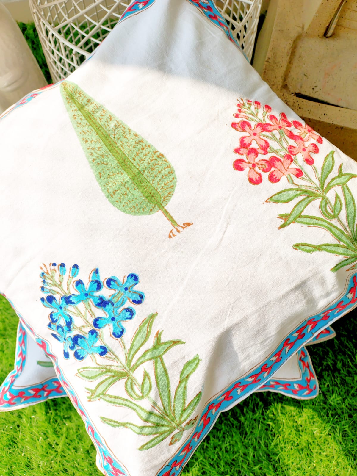 Set of 2 Hand Block Cushion Covers