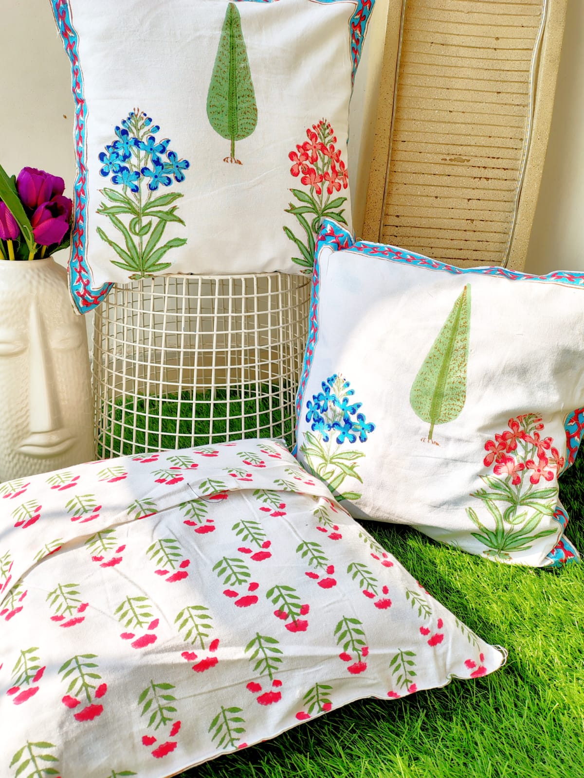 Set of 2 Hand Block Cushion Covers