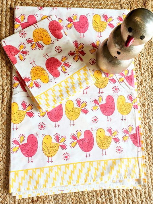 Birds Print Kids Hand Block Bedsheet