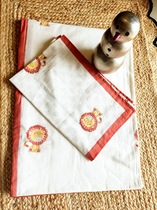Lion Print Kids Hand Block Bedsheet